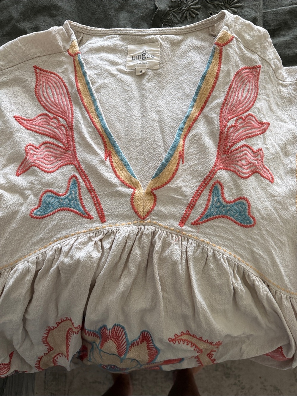 Umgee Beige Midi Dress with Coral and Teal Embroidery - Picture 5 of 6